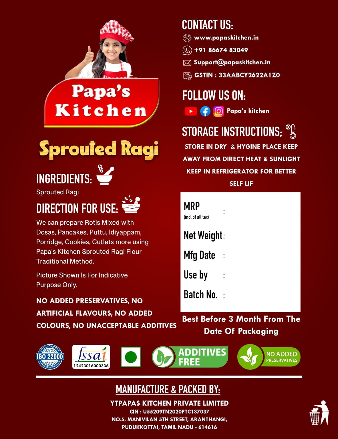 Sprouted Ragi Flour 250g