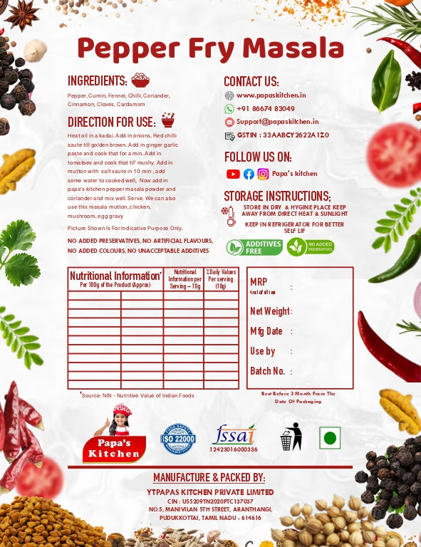 Pepper Mutton/Chicken Masala 50g